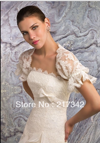 Custom Made Short Sleeves White Ivory Lace Applique Beaded Pleat Wedding Accessories -Jacket  Size 4-6-8-10-12 J38