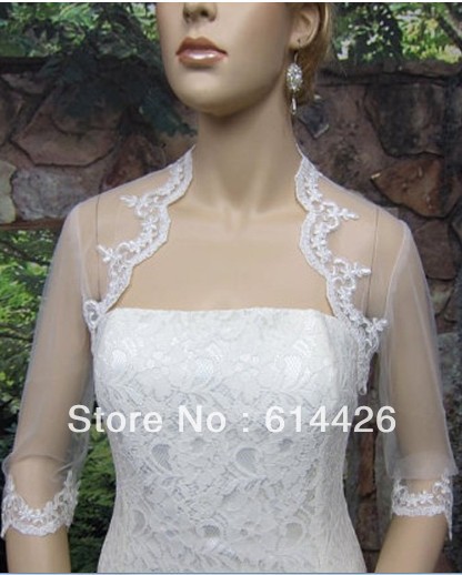 Custom made size colour lace Wedding jacket Bridal Wraps three-quarter sleeve Bolero retail and wholesale