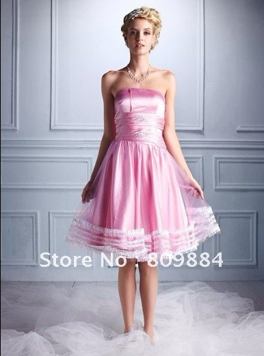 Custom Made Stereo drape cultivate one's morality Ball Gown Backless Knee-Length Bridesmaid princess Dresses Free Shipping