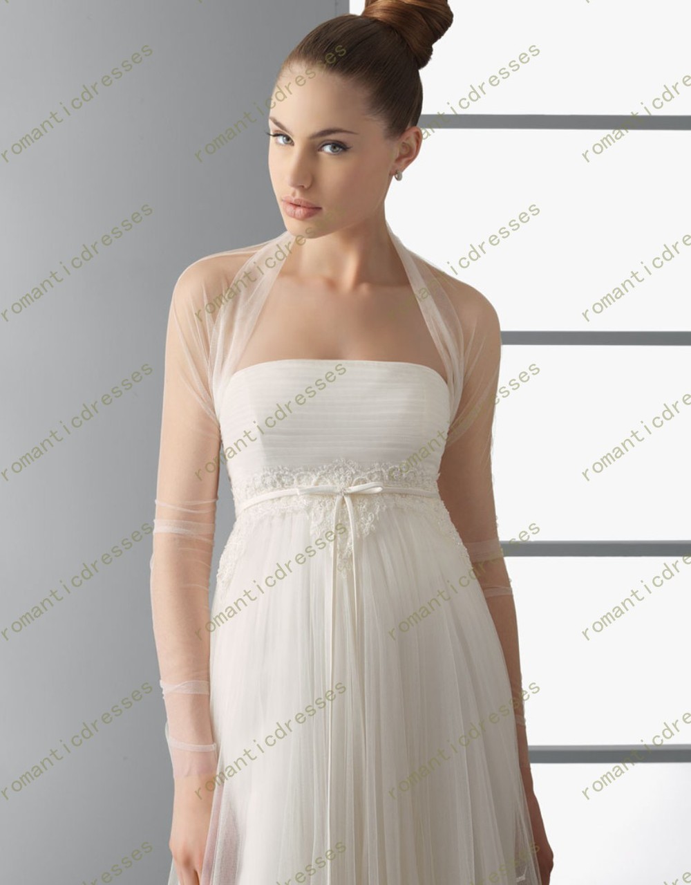 Custom made Tulle Long See Through Half Sleeve Wedding Jackets 2013New Free Shipping wedding accessory