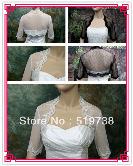 Custom Made White Black Wedding Shawls Wraps Half Sleeve Bridal Lace Bolero