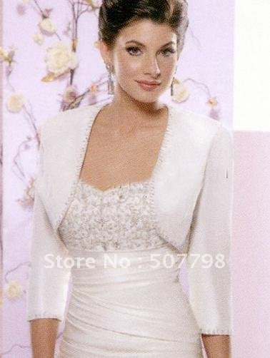 custom made white sequins long sleeves wedding bolero,3/4sleeves length bridal gown jacket, freeshipping ladies' coat/wraps