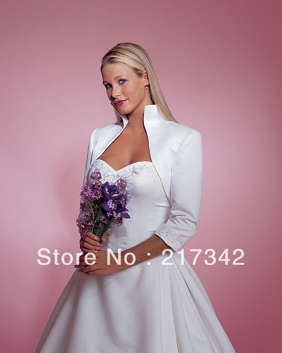 Custom Made3 /4 Sleeves Ivory White Satin Beaded Wedding Accessories -Jacket  Size 4-6-8-10-12 J26