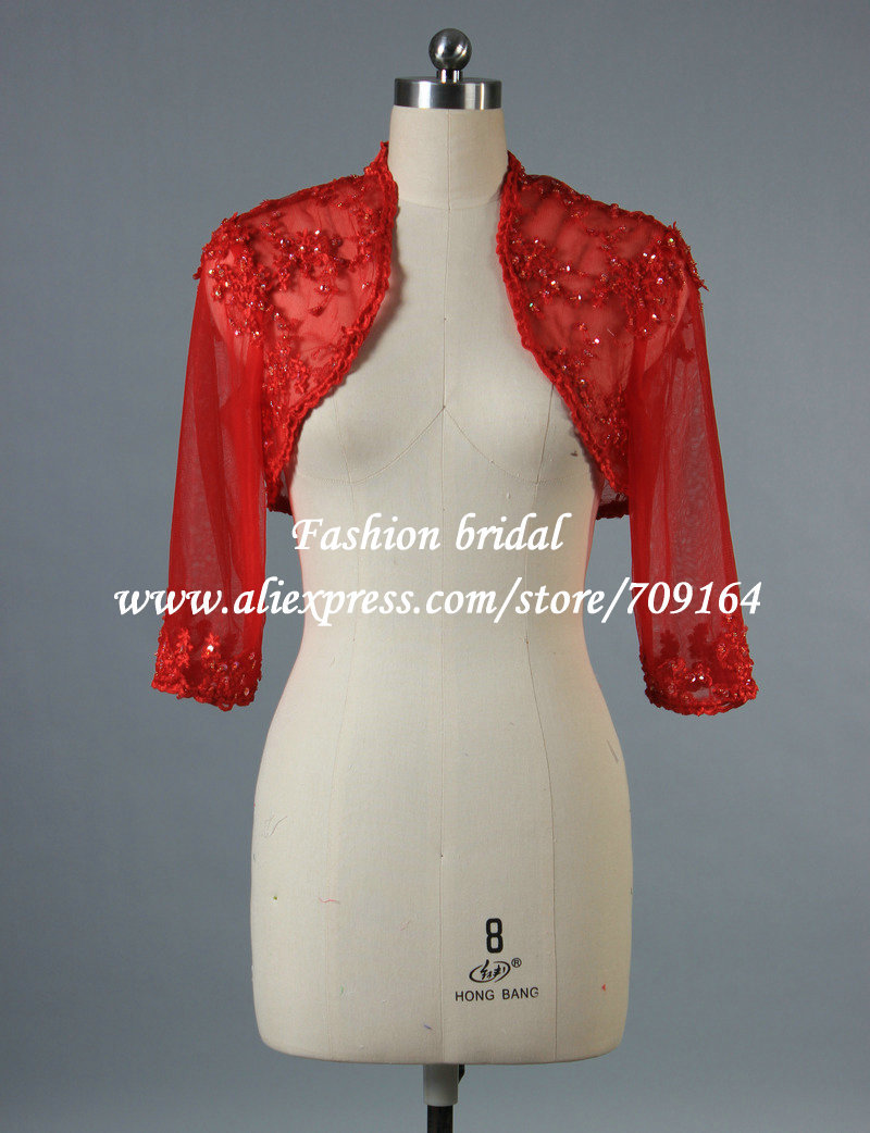 Custom Organza Red Wedding Jacket Appliques 2013 Free Shipping A1015