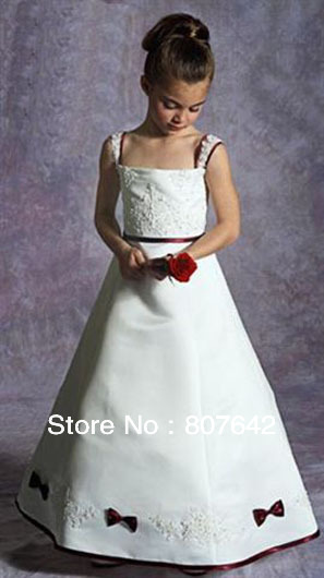 Custom-size/color Embroidery bow A-line satin floor-length Flower girl dresses flower girl gown Sky-1153