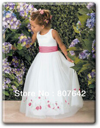Custom-size/color Embroidery sashes A-line Flower girl dresses flower girl gown Sky-1151
