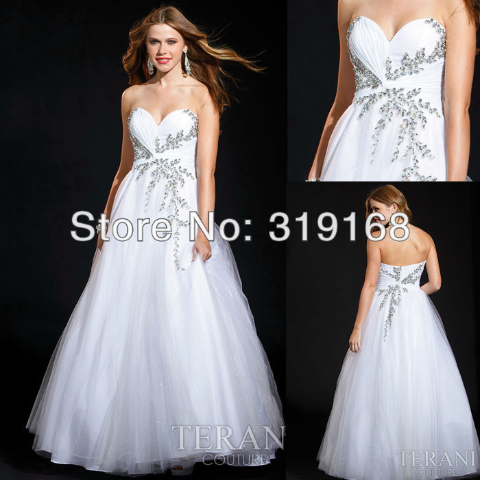 Custom Sweetheart Strapless Floor-Length Organza With Beading White Color Evening Celebrity Dress IWD1621