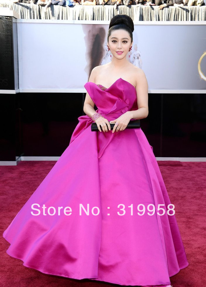 Custom The 85the Oscars Zoe 2013 Fan Bingbing Fuchsia Strapless Ball Gowns  Red Carpet  Celebrity Evening Formal Dresses Gowns