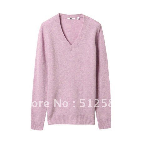 customize 100% cashmere sweater women's ladies' basic V-neck long sleeve classic modern style