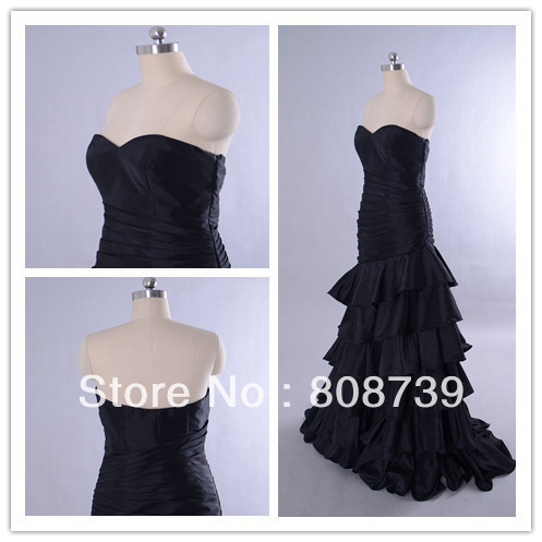 Customize Black Sheath  Floor-Length Taffeta Celebrity  Dresses With Ruffles SP009