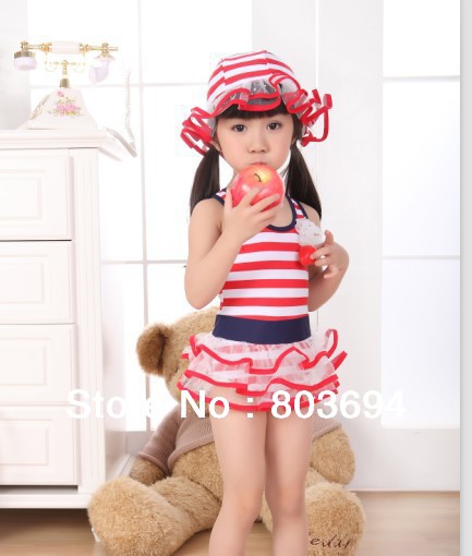 cute baby swimwear  stripes ruffles ornament girl  fashion swimwear  5set/lot 201332