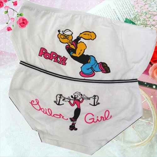 Cute Cartoon panties Popeye & Oliver couple underwear 2pcs/set white yellow Free shipping 2505