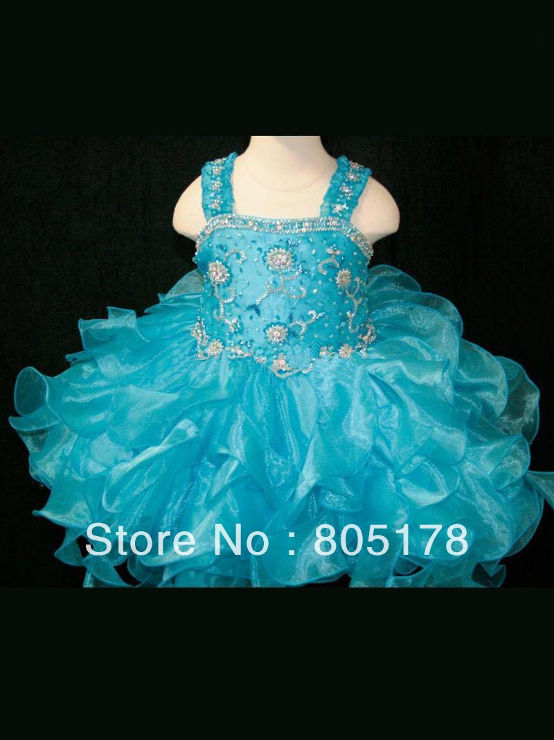 Cute cyan beaded sequins little girl dress flower girl dresses pageant dress prom dresses FG023