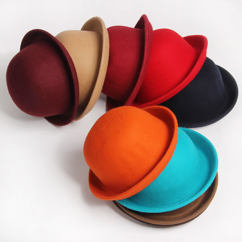 Cute dome cap small fedoras wool hat woolen small round roll up hem performance cap autumn and winter hat