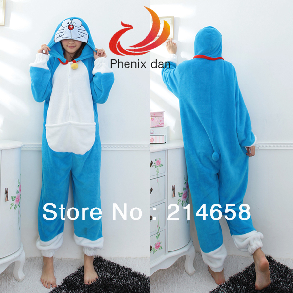 Cute Doraemon Costume Kigurumi Anime Hoodies Pajamas Pyjamas Onesie Sleepwear Free Shipping