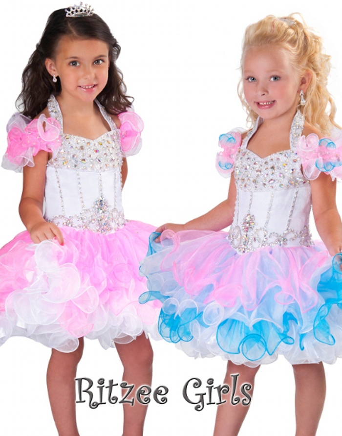 Cute fashion pageant dress for litle girl short flower girl dresses tiered beads halter fold pleated beads rhinestone