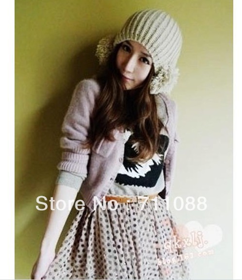 Cute four the oge balls wool hat women fall and winter cap knitted hat