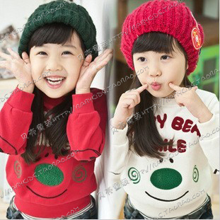 cute happly smile bear fleece sweatshirt Popular Series thick red white soft Children's Hoodies free shipping