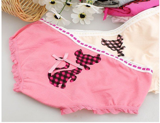 Cute kitten lace edge bow cotton underwear Color Random 30pcs/lot Free Shipping