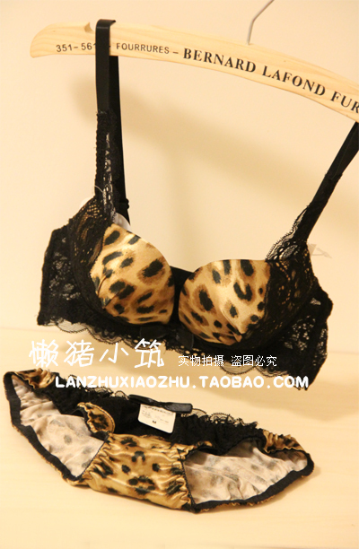 Cute leopard print w wire bra women's 3 breasted bra underwear set 2122
