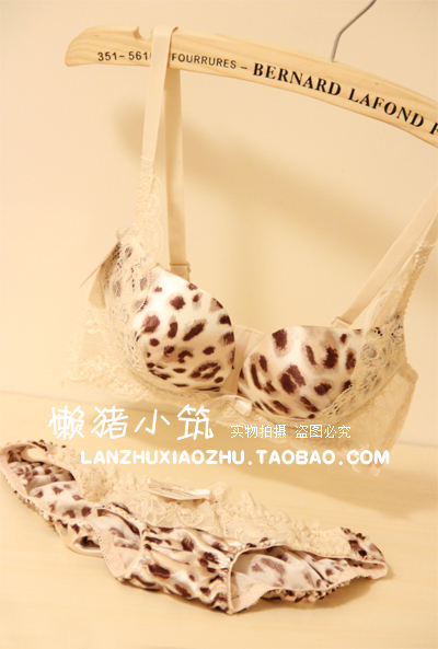 Cute leopard print w wire bra women's 3 breasted bra underwear set 2122 white