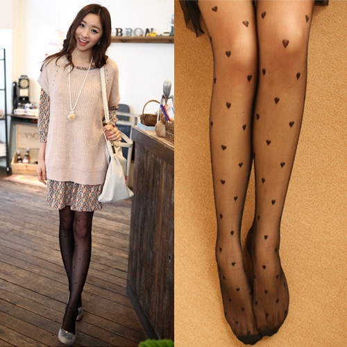 Cute lovely korean style heart sexy high quality pantyhose tights for women/black white Free shipping ti03