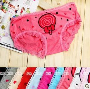 Cute Low Waist Lollipop Lace Women Cotton Underwear Wholesale Briefs Free Shipping #1728