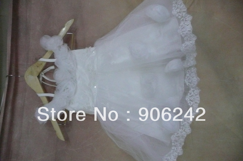 Cute Mini Ivory Net With Handmade Flowers Newest Bridal Flower Girl Dress LR-C