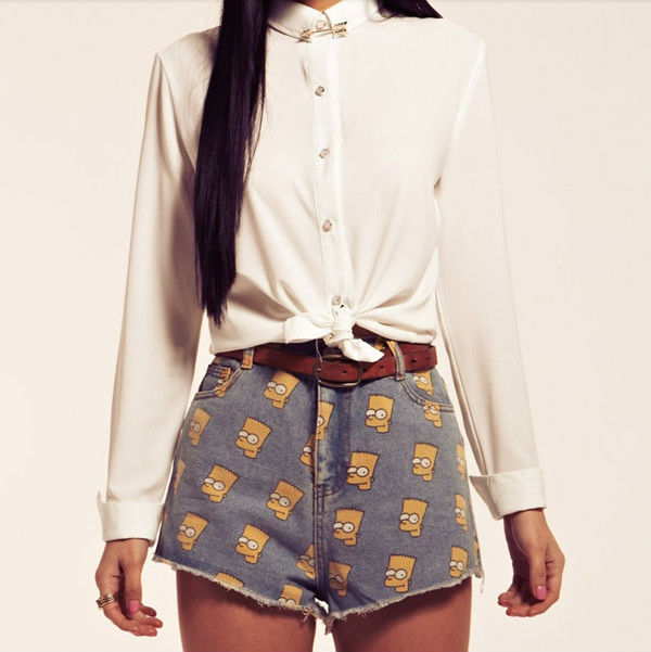 CUTE SIMPSON PRINTED JEANS SHORTS/ HOT PANTS SIZE S M L 0154#