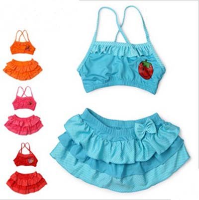 Cute Two-Pieces Children Swimwear Girls Cartoon Swimsuit Korea Version Swimming Suit Terylene Spandex 1 Set Free Shipping