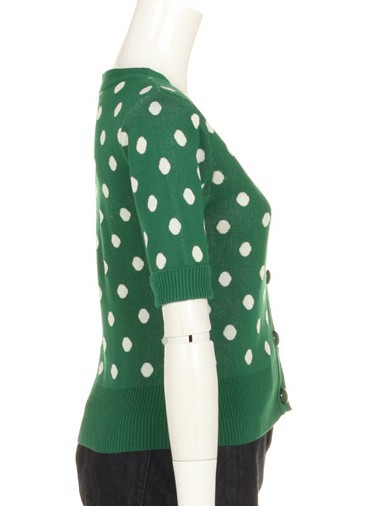 cute v-neck single button dot printed half Sleeve Cardigan green for women free shipping