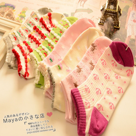 Cute women's sock slippers stripe love dot Women sock 100% cotton 5 pcs/lot