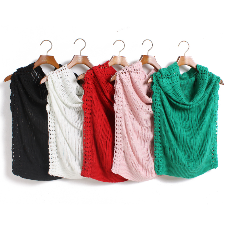 Cutout crochet slit neckline batwing sleeve short design sweater vest female sweater