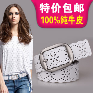 Cutout genuine leather strap fashion cowhide Women wide belt women's all-match belt