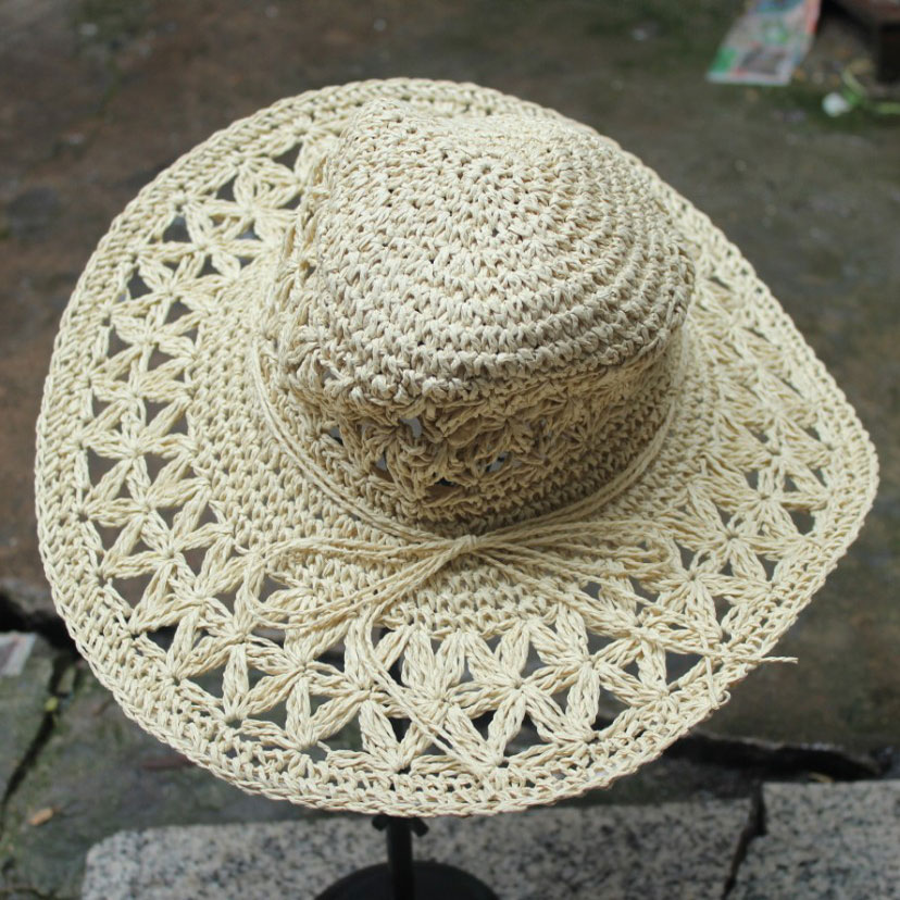 Cutout handmade strawhat bow beach cap female summer fashion sunbonnet hat