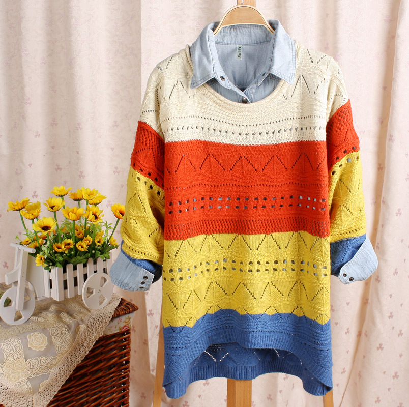 Cutout medium-long loose long-sleeve thin sweater 2013 women's outerwear
