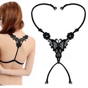 Cutout sparkling diamond butterfly flower double shoulder strap back cross shoulder strap underwear belt