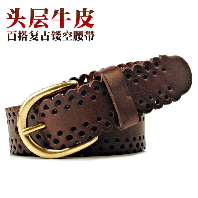 Cutout strap Women genuine leather fashion vintage first layer of cowhide belt female all-match