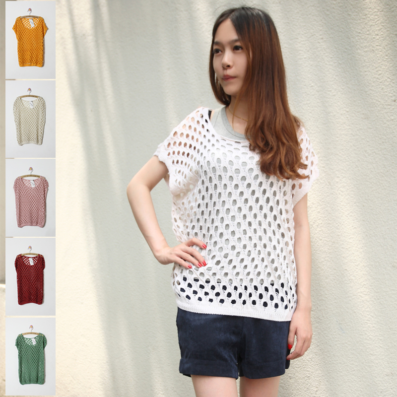 Cutout sweater pullover sweater o-neck hole sleeveless basic shirt 931