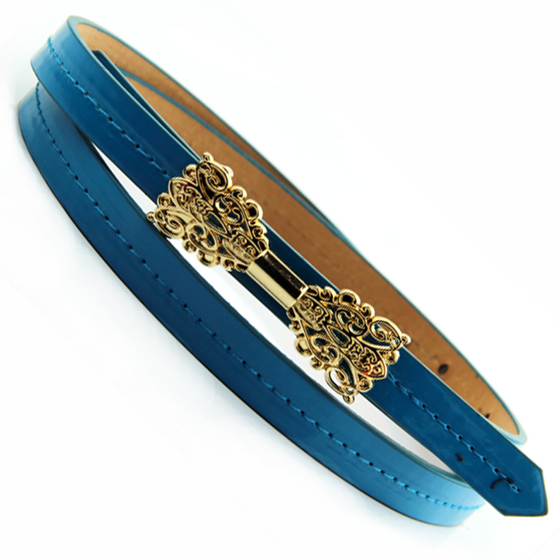 Cutout sweet bow thin belt female japanned leather strap all-match decoration belly chain candy color