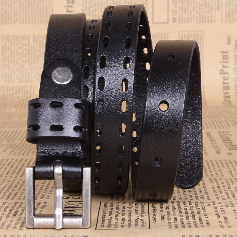 Cutout thin belt women's genuine leather strap first layer of cowhide fashion decoration vintage jeans belt