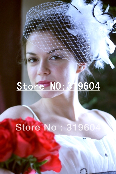 CVB-03009 New Style Tulle White And Little Black Feather Bridal Veil
