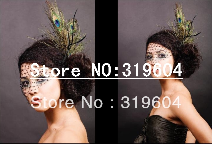 CVB-03030 Stunning Peacock Feather Tulle Black Affordable Bridal Veil