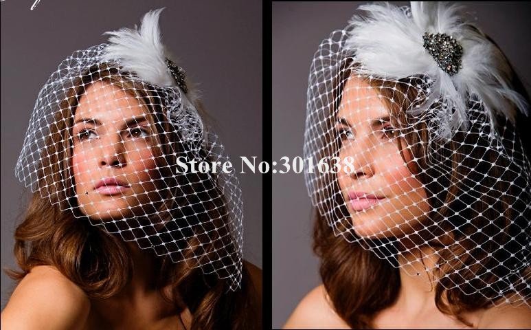 CVB-03041 Hotsale feather and beaded wedding bridecage veil elegant face veil/hat