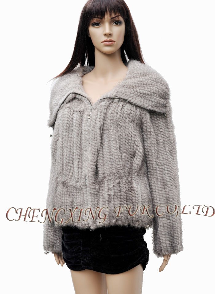 CX-G-A-144B European Grey Mink Fur Knitted Fashion Jacket With Wide Collar ~ DROP SHIPPING