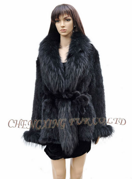 CX-G-A-52B Hand Knit Mink Fur Coa t ~ BLACK / BROWN ~ DROP SHIPPING