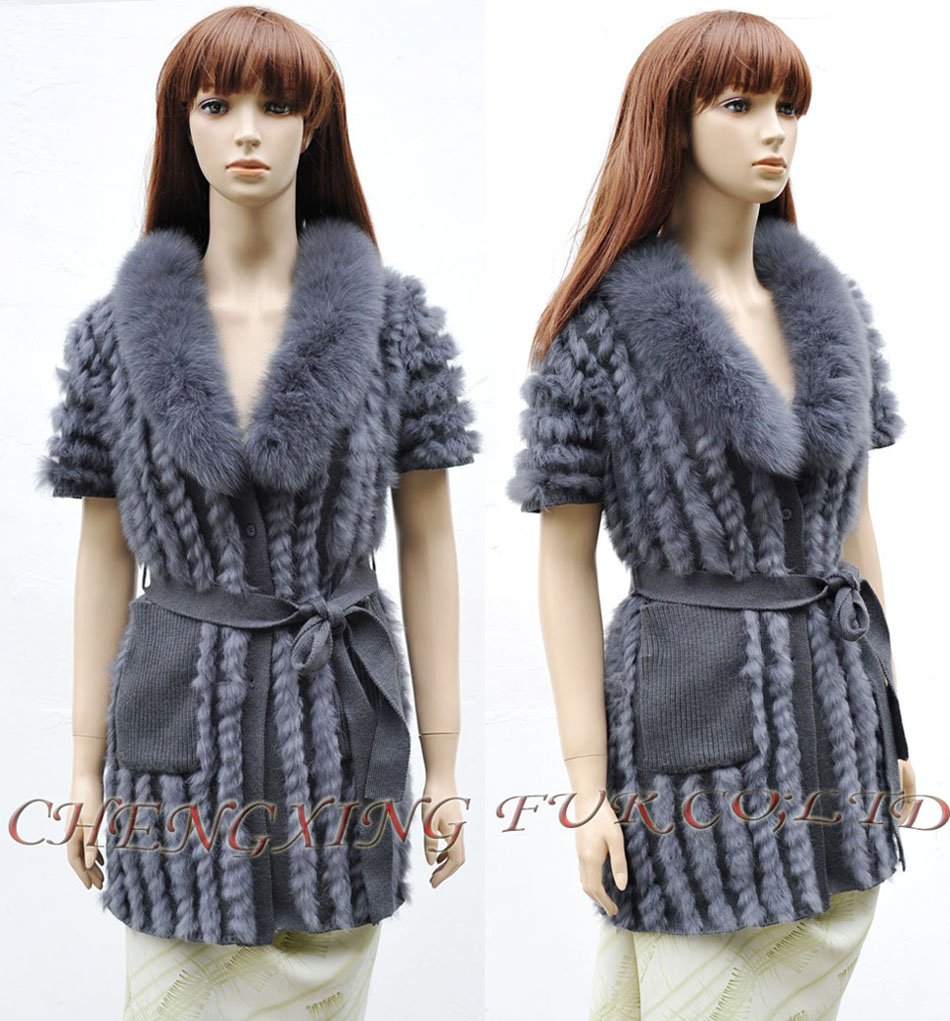 CX-G-B-146A Genuine Rabbit Fur Woman Sweater With Fox Collar ~ DROP SHIPPING