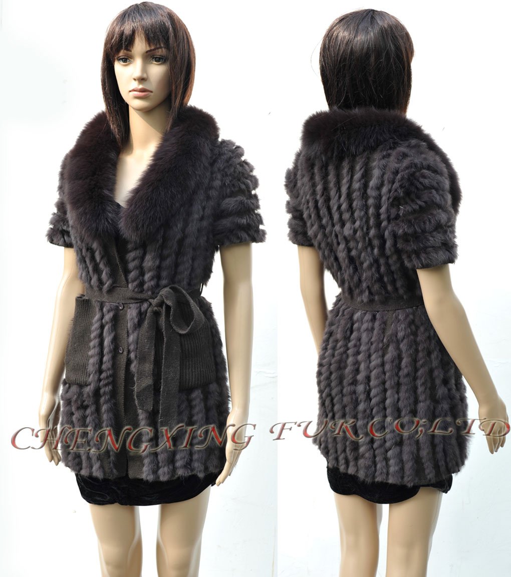 CX-G-B-146B Genuine Rabbit Fur Lady Sweater With Fox Collar ~ DROP SHIPPING