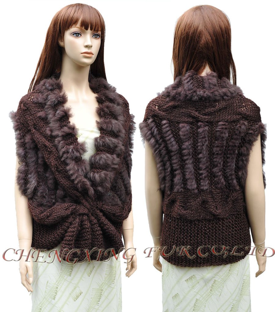 CX-G-B-174 Genuine Rabbit Fur  Knitting Vest ~ BLACK ~  DROP SHIPPING