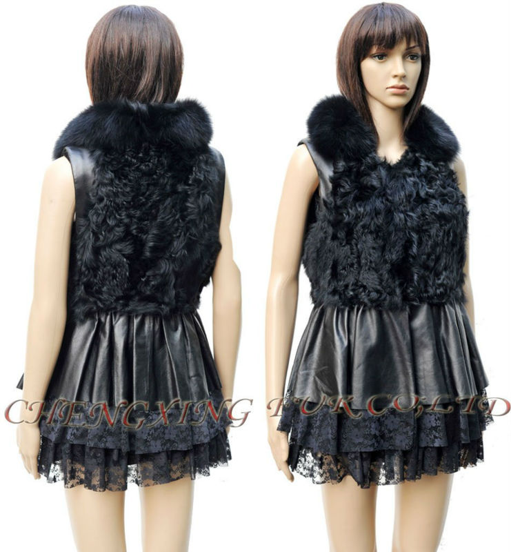 CX-G-B-188B  Lamb Fur & Genuine Sheepskin Leather   winter dress for women  ~ NEW ~ Drop Shipping